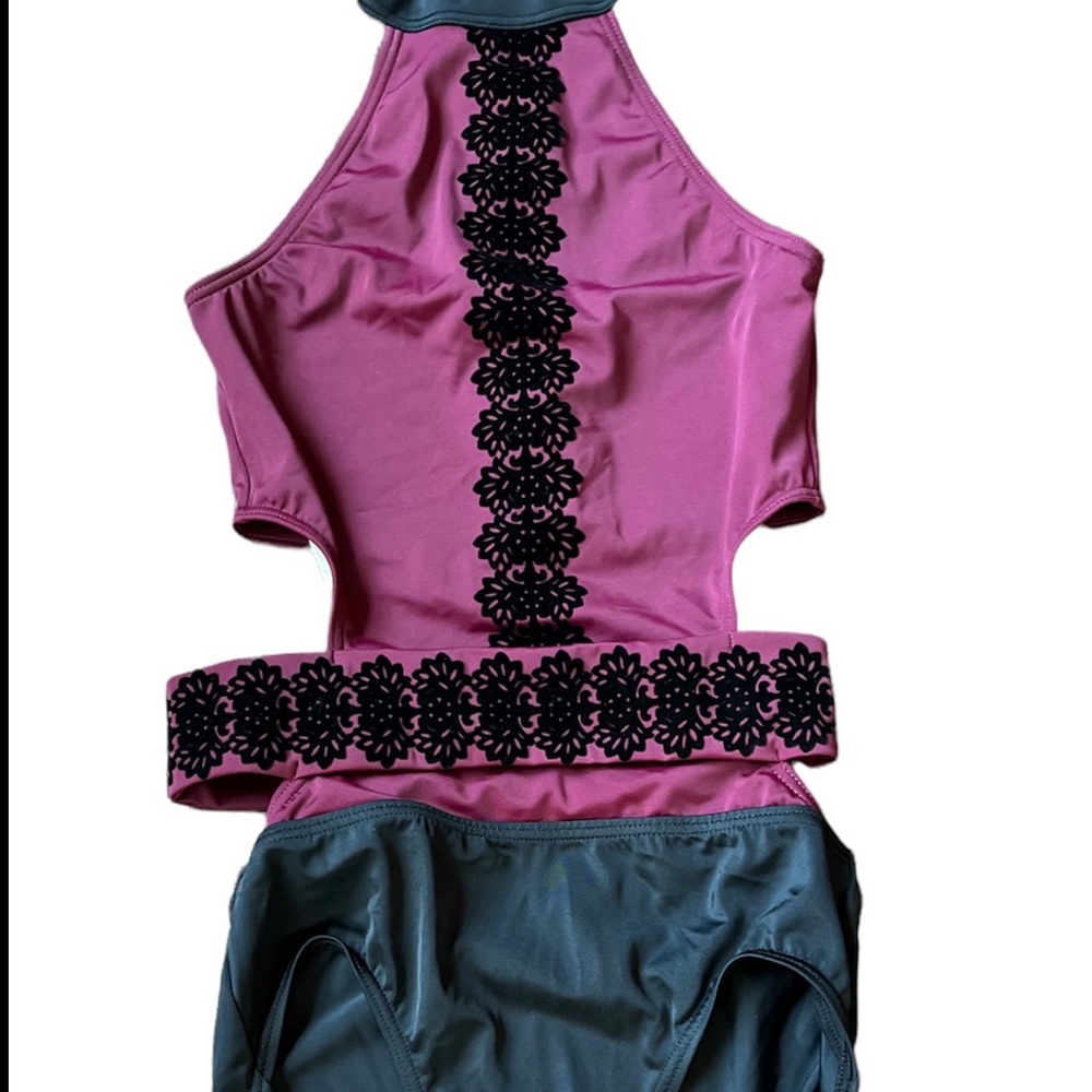 Leotard with halter top and side cut outs